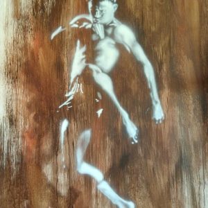 Peinture représentant une personne exécutant un mouvement de boxe.